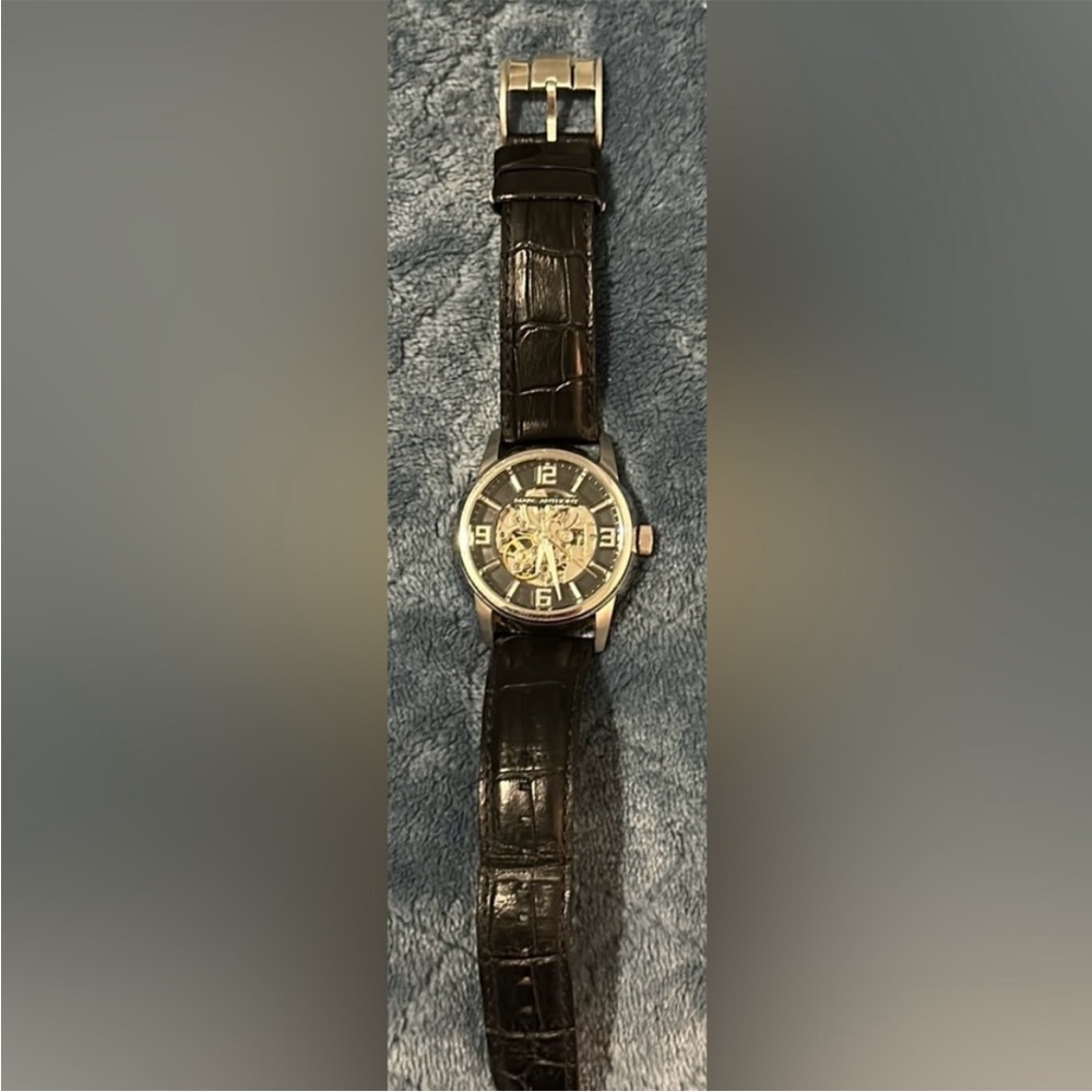 Marc Anthony Black Leather and Silver Watch
